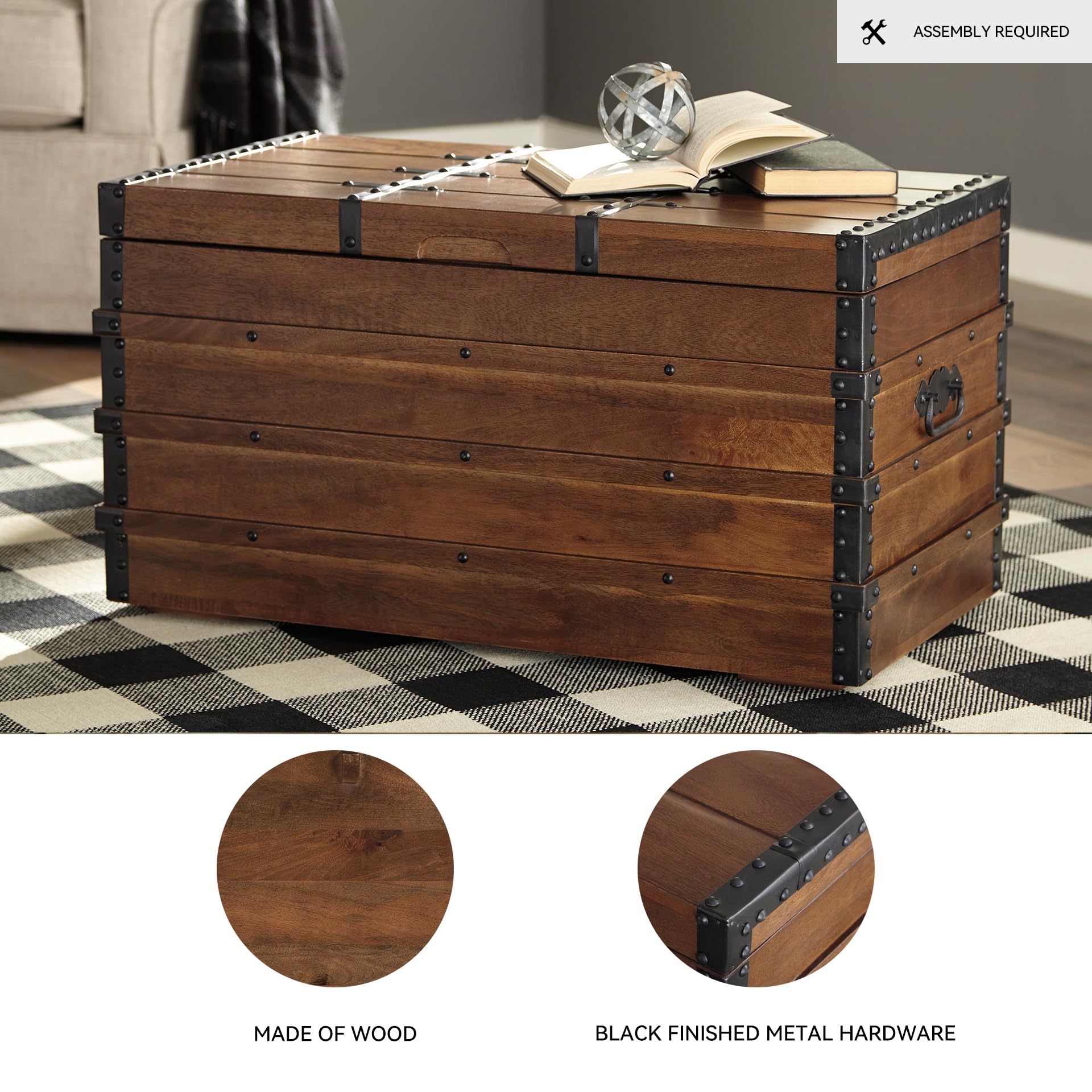 Wooden Storage Trunk with Hinged Top – Dark Brown