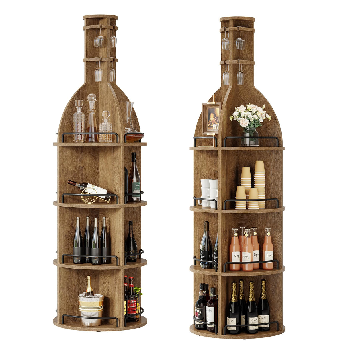 Tribesigns 75" Tall Round Wine Rack, Freestanding Wine Bar Cabinet (2Packs)