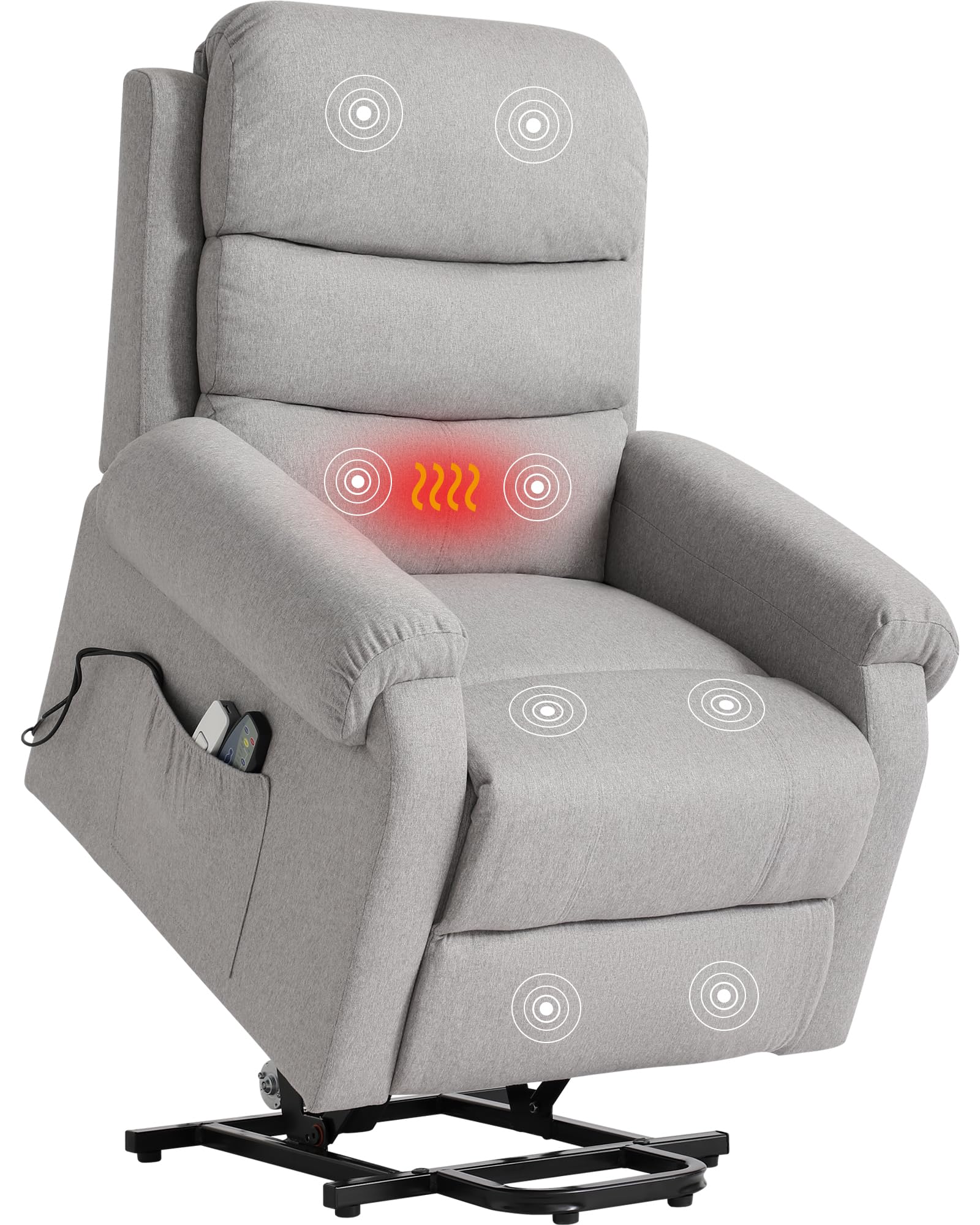 LOUVIXA Power Lift Recliner Chair Recliners for Elderly with Heat and Massage Recliner Chair for Living Room with Infinite Position and Side Pocket, USB Charge Port (Light Grey)