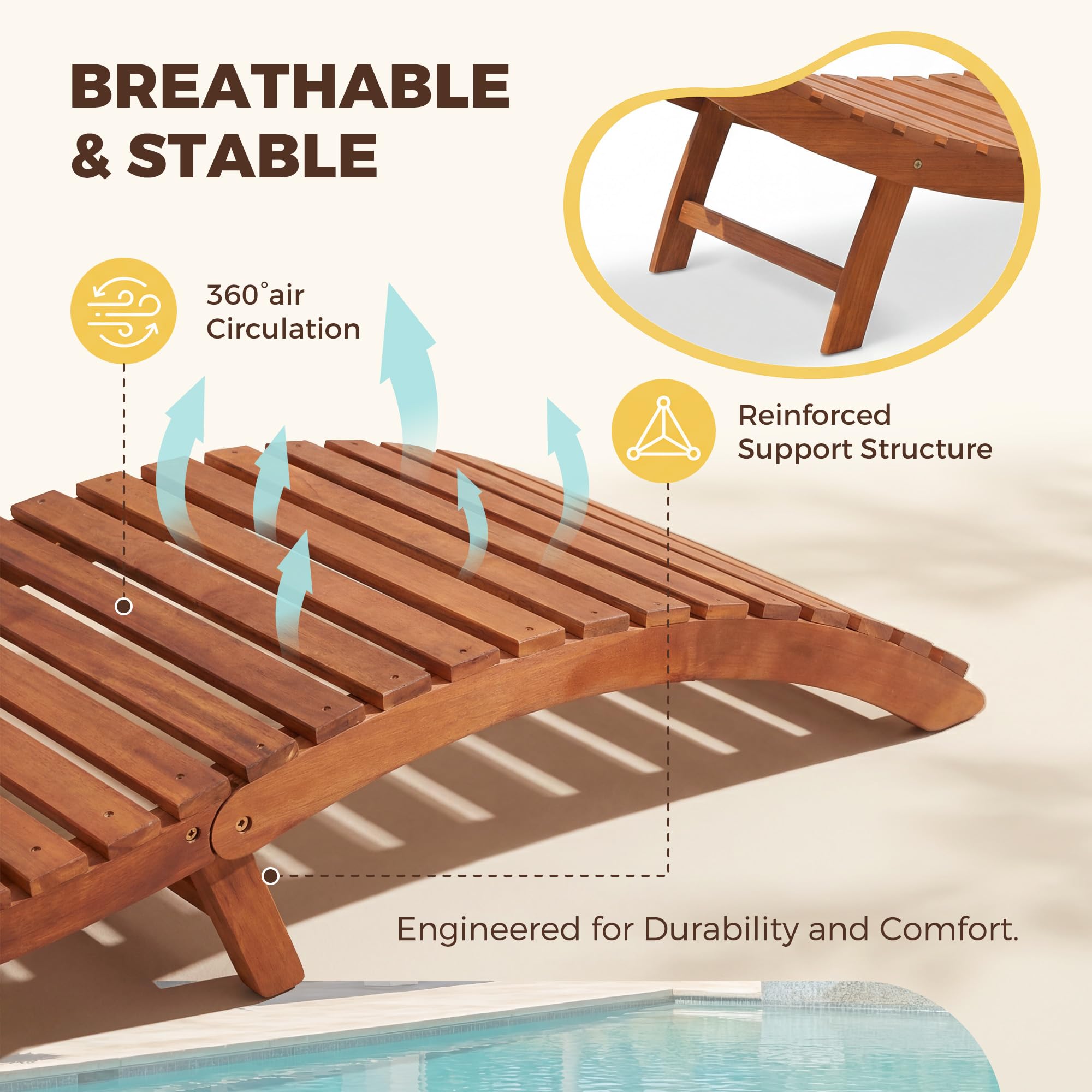 Acacia Wood Folding Chaise Lounge Chair (Set of 2)