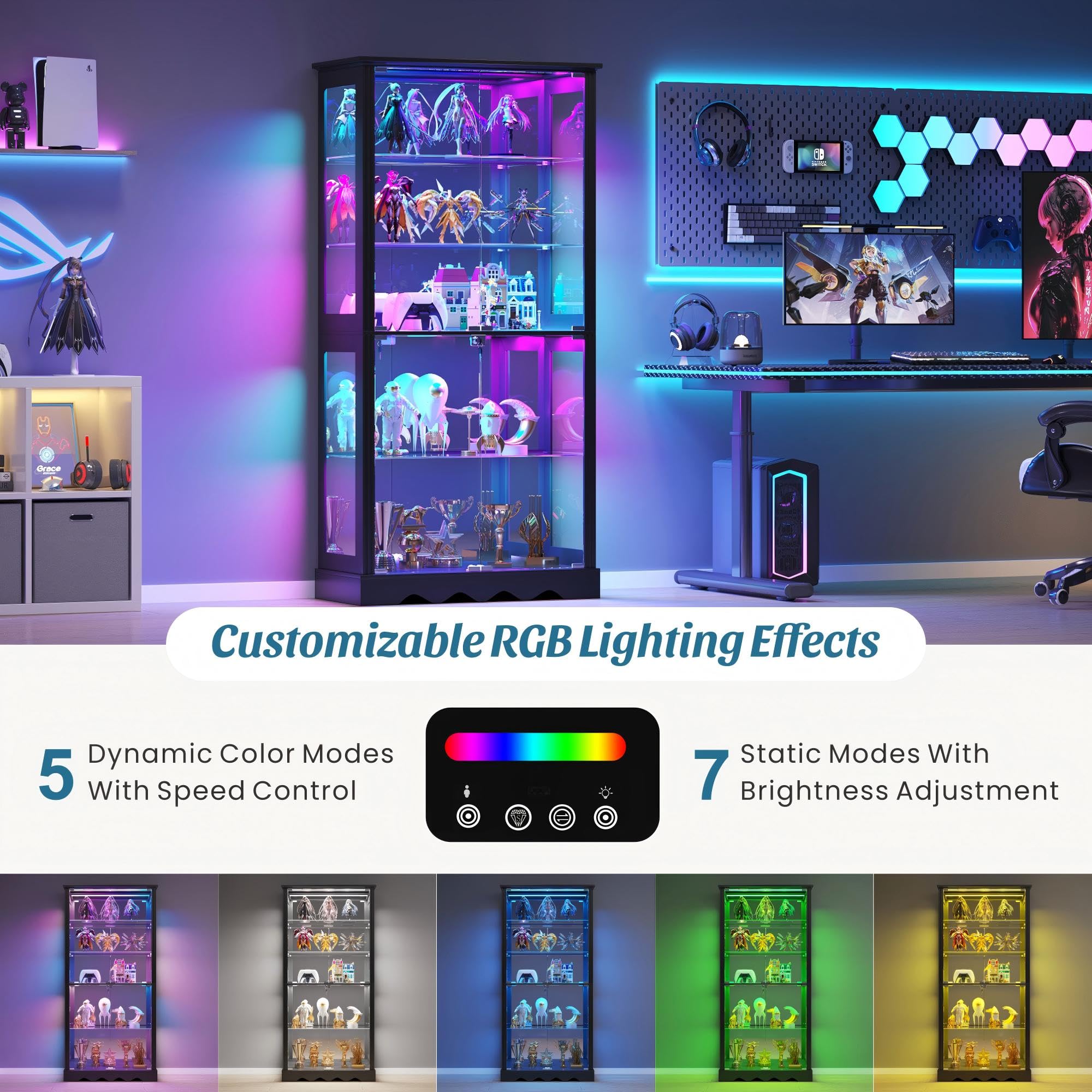 71" Glass Display Cabinet with RGB Lights