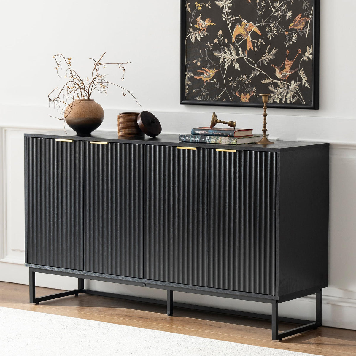 Black Fluted Sideboard Cabinet