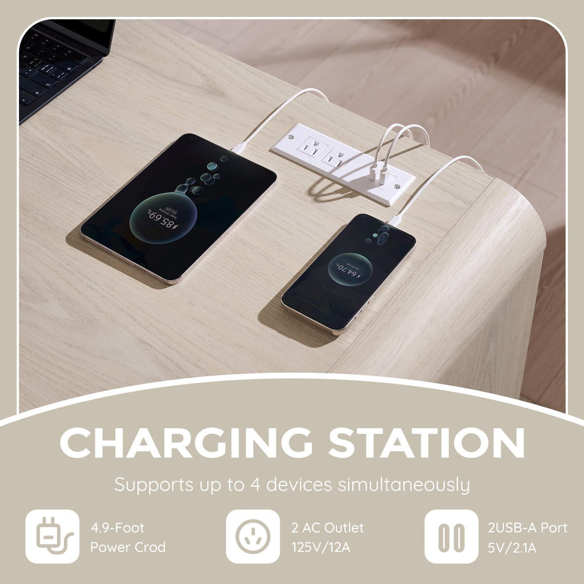 Curved Desk with Charging Station