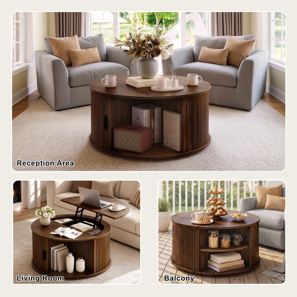 Walnut Round Lift-Top Coffee Table