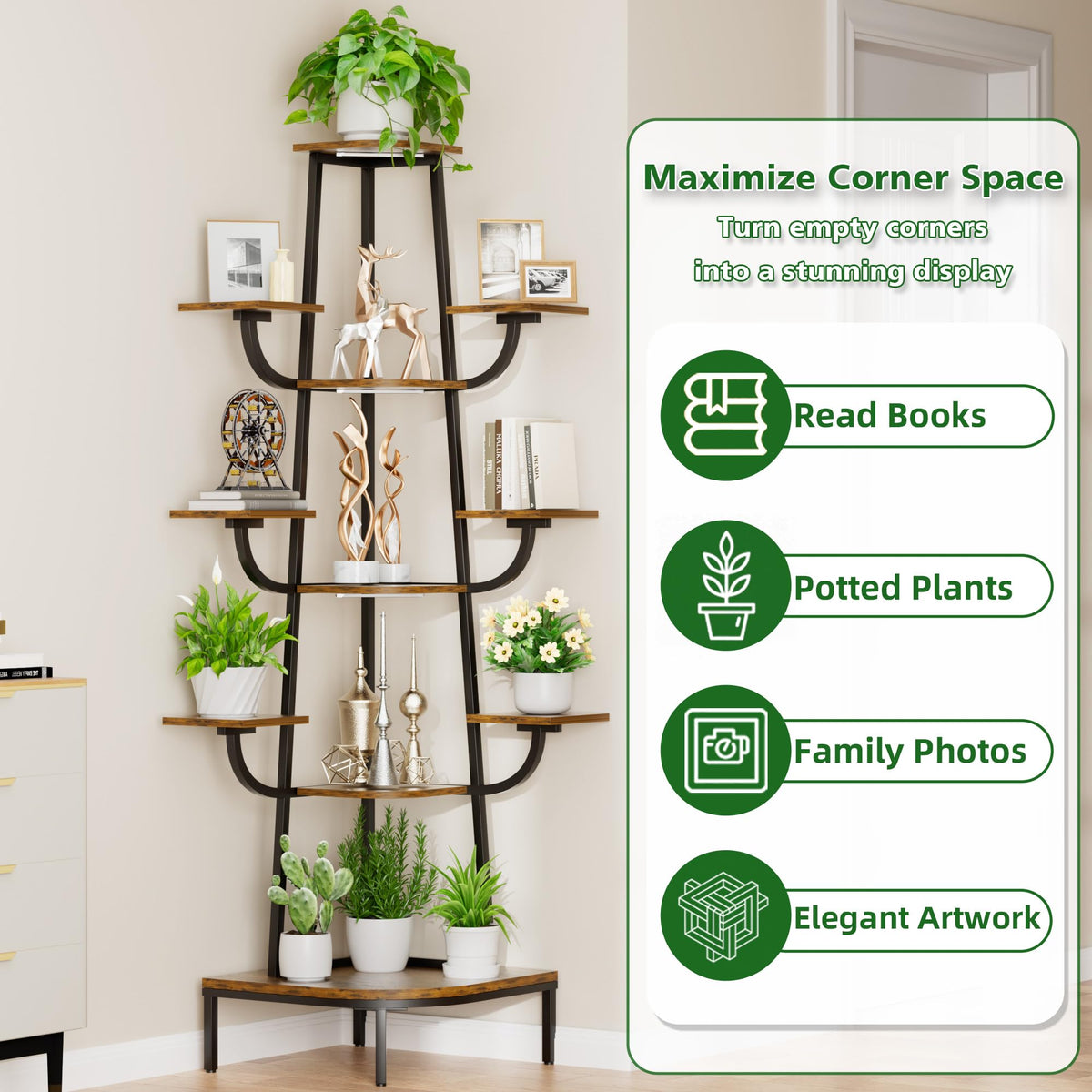 8-Tier Corner Plant Stand with Grow Light