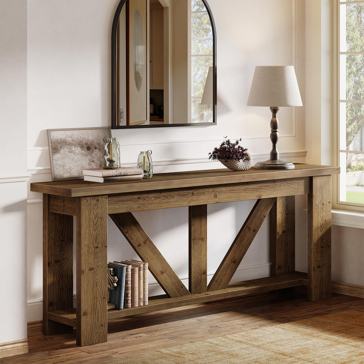 Solid Wood Console Table with Shelf