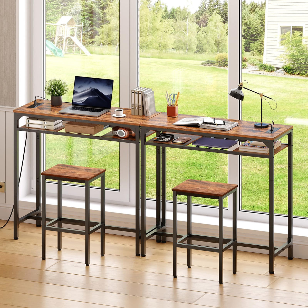 2-Tier Bar Table with Charging Station
