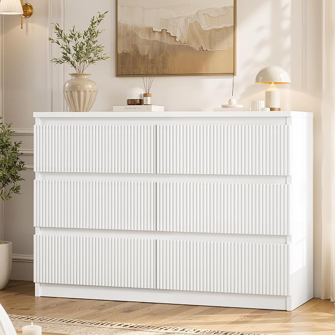 Black Fluted 6-Drawer Dresser