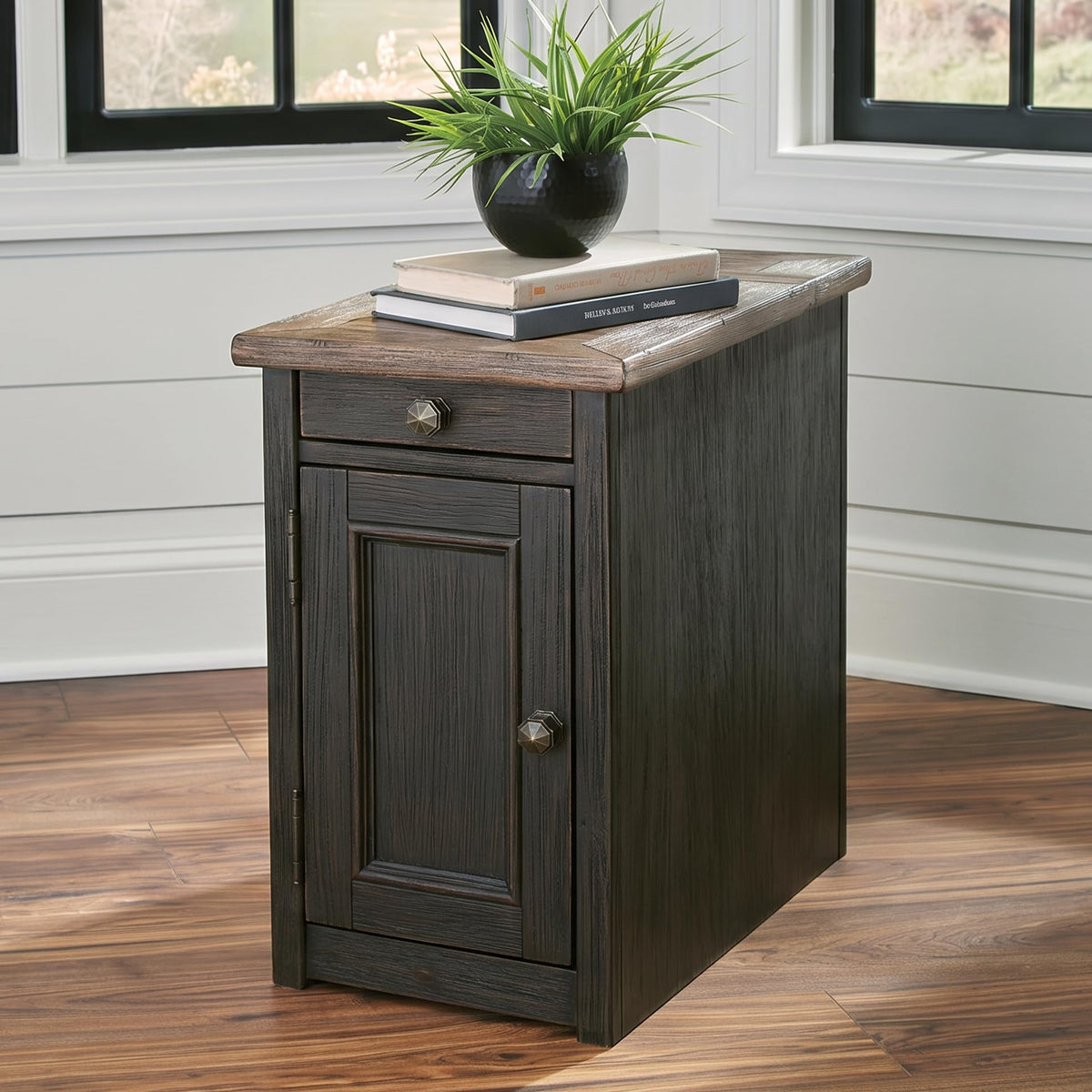 Signature Design by Ashley Narrow Chairside End Table, USB & Outlets
