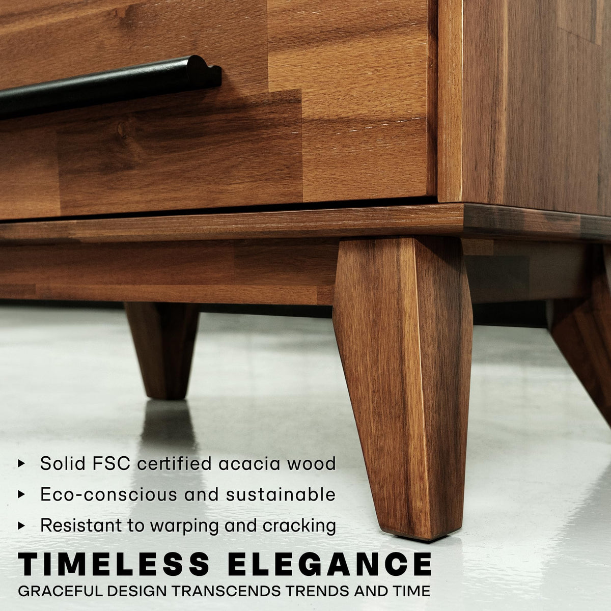 Acacia Linea 26" 5-Drawer Solid Wood Dresser, Chest of Drawers, Walnut