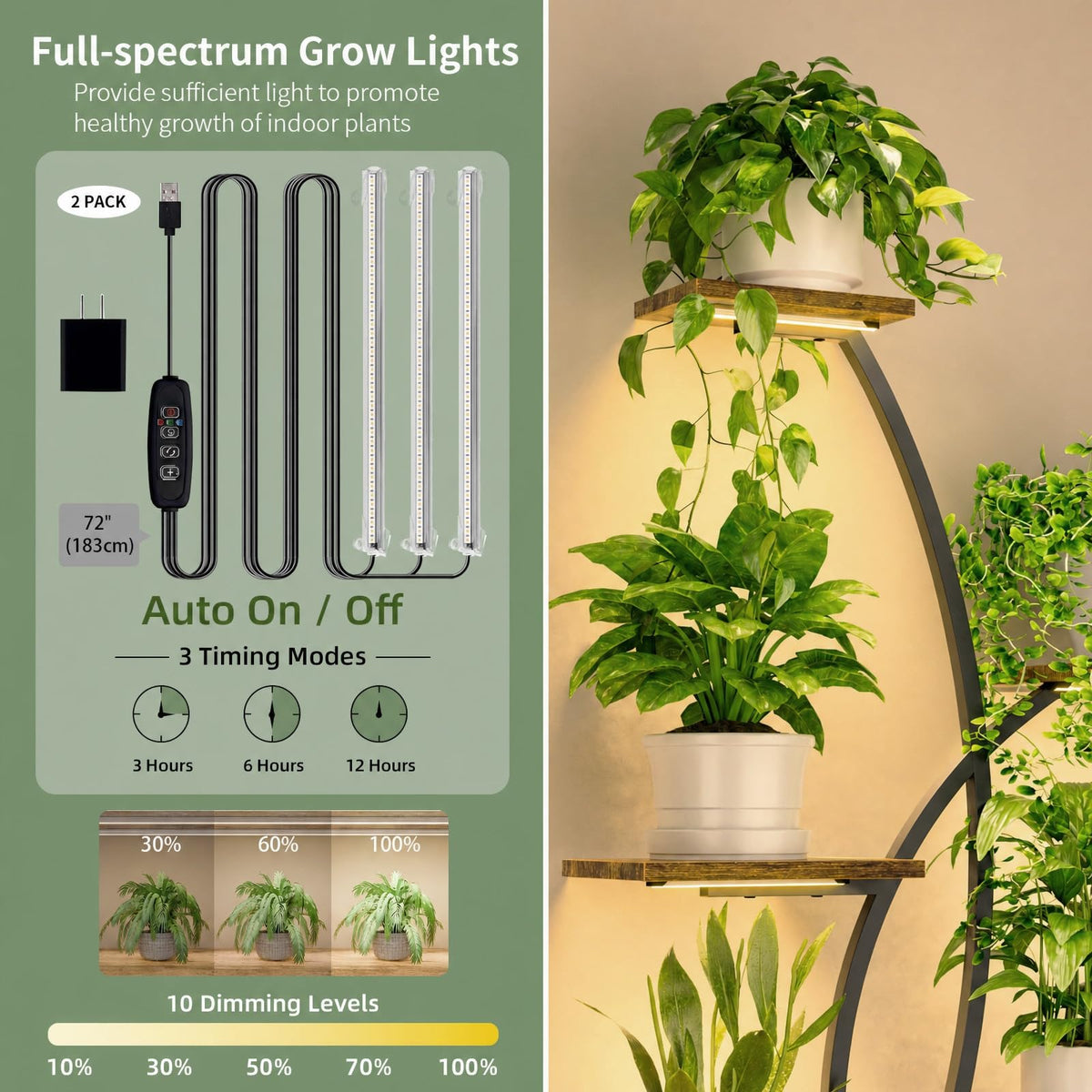 Indoor Plant Stands with Grow Lights, Set of 2