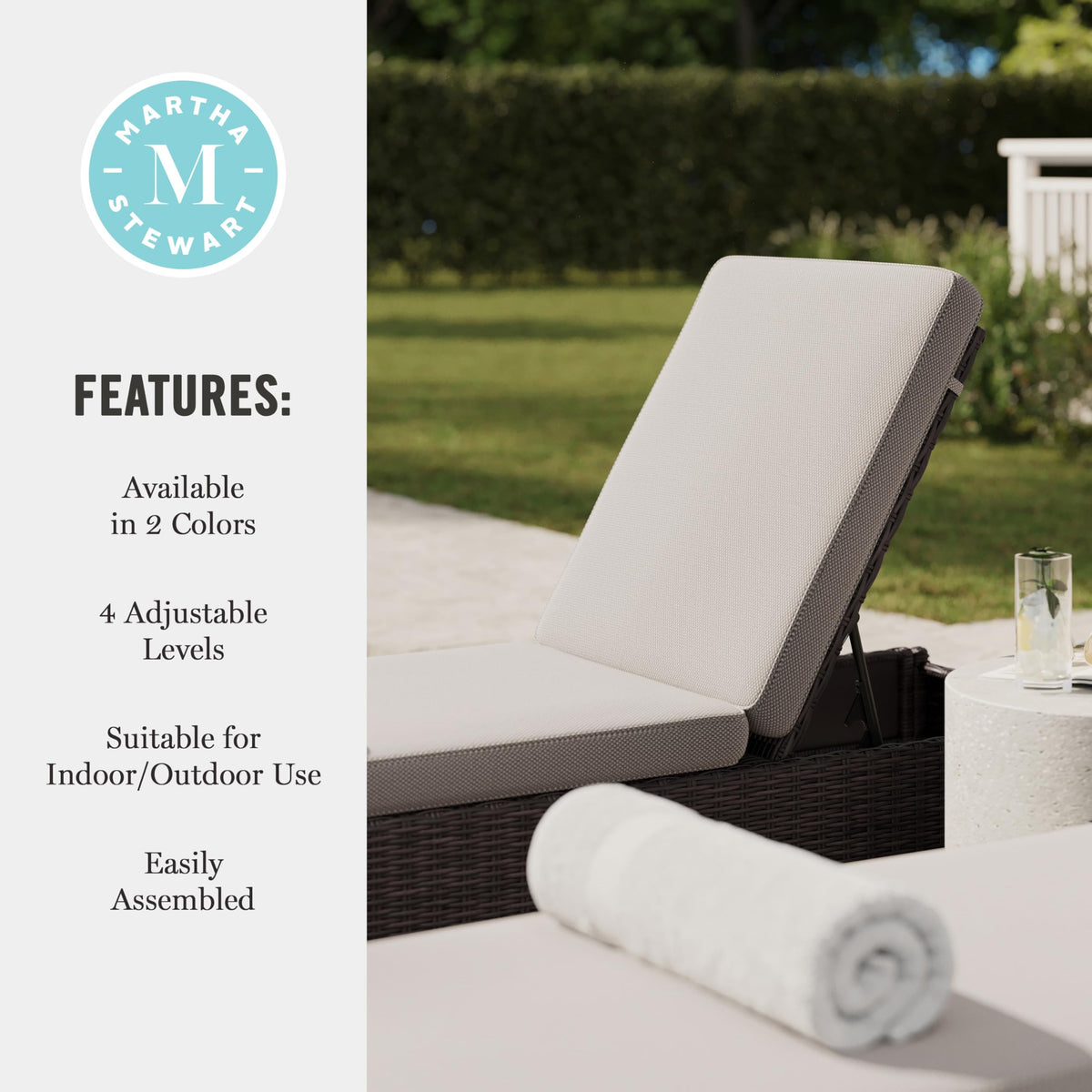 Martha Stewart Bedford Adjustable Patio Chaise Lounge Chair, Brown