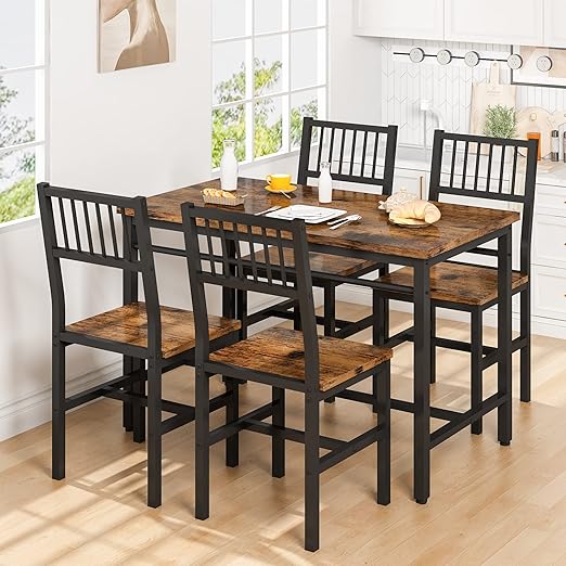 Industrial Dining Table Set for 4 with Chairs