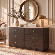 Brafab 47.5" Curved Chest of Drawers, 6 Drawer Dresser Travertine-Inspired