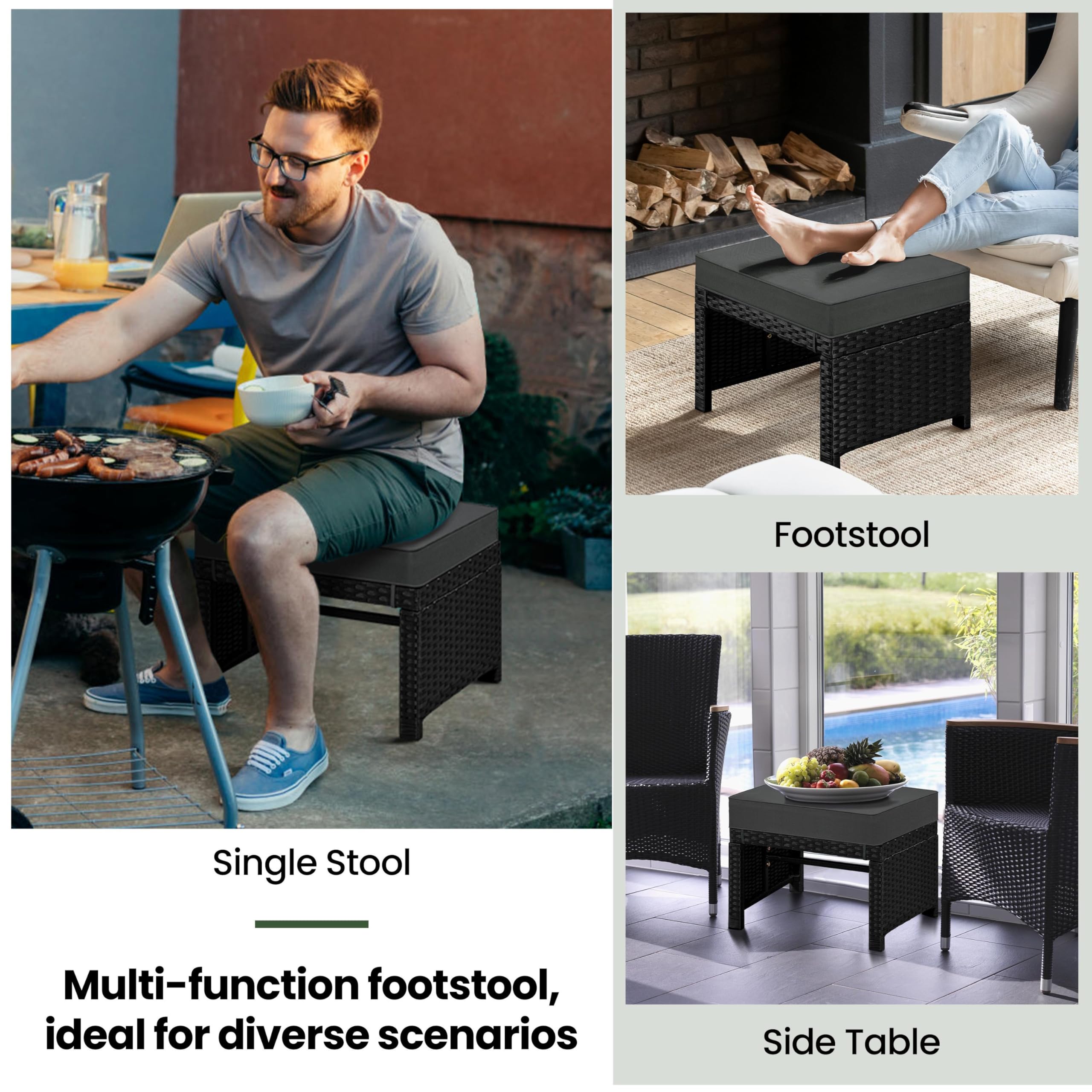 Outdoor Wicker Ottoman Set of 2