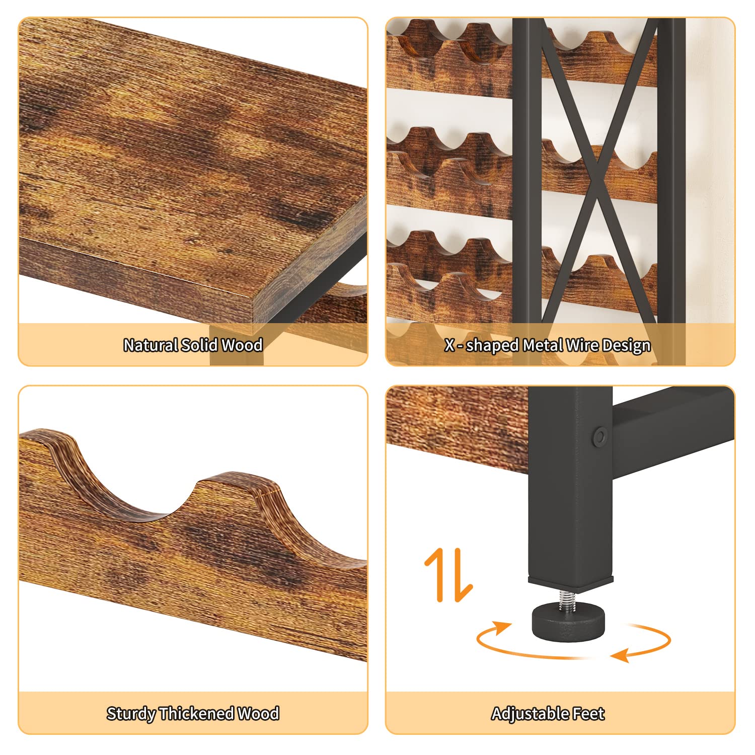 56-Bottle Freestanding Wood & Metal Wine Rack