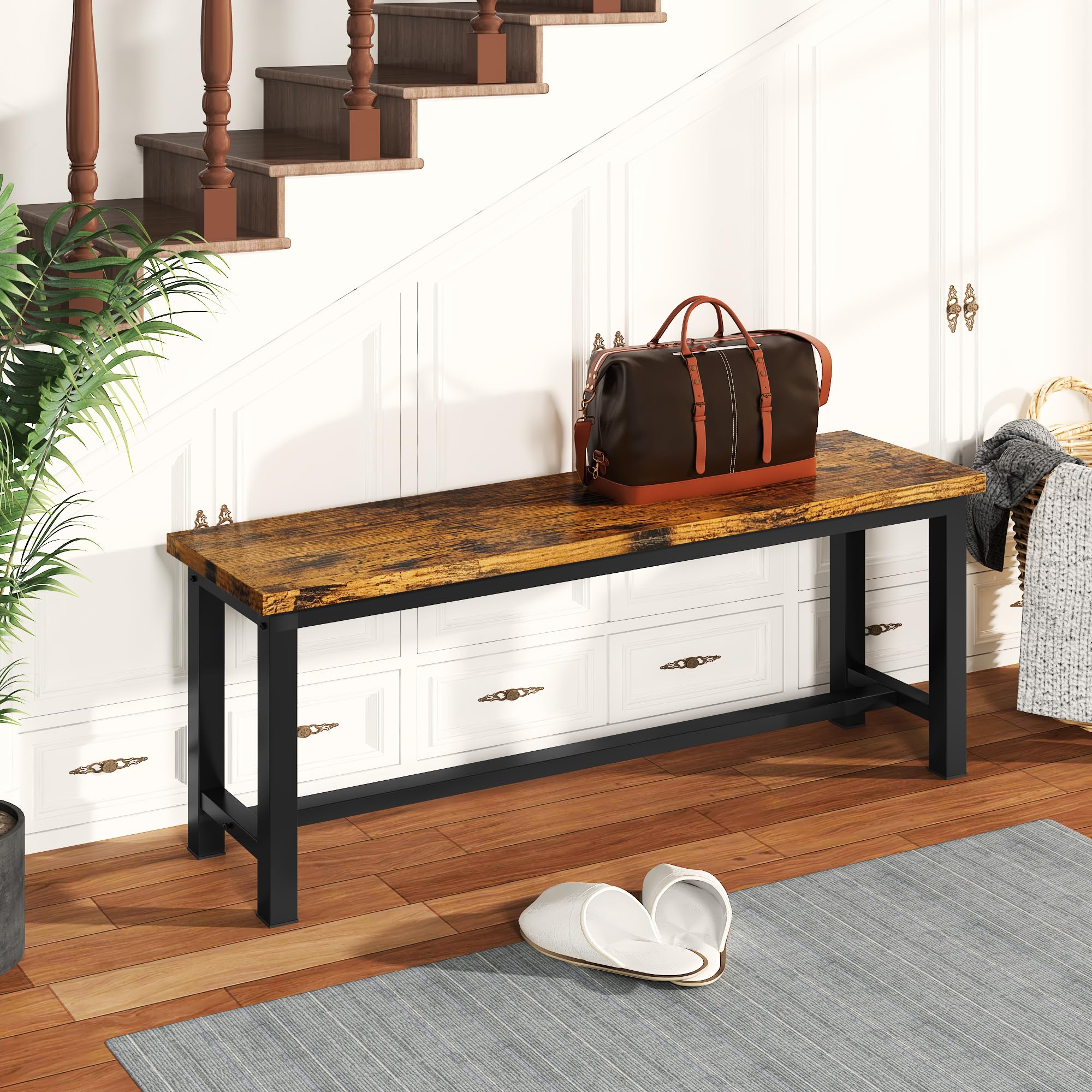 Industrial Wood Dining Bench Set of 2