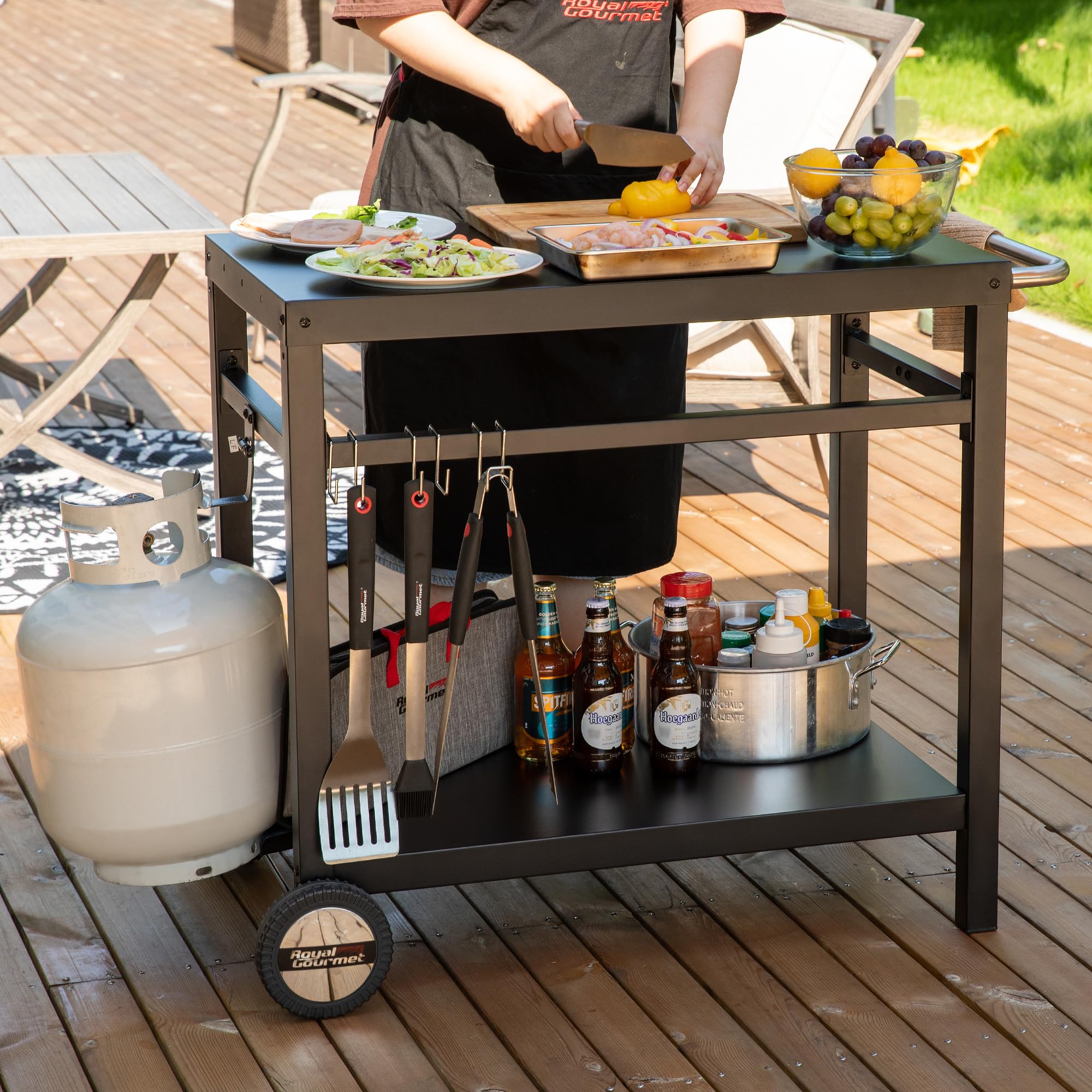 Outdoor Grill Cart with Double Shelf