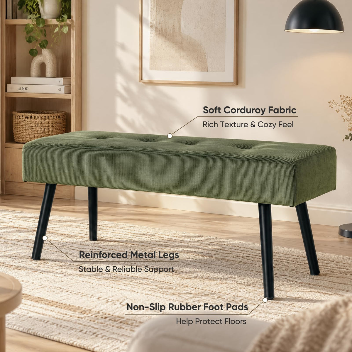 Green Corduroy Bench