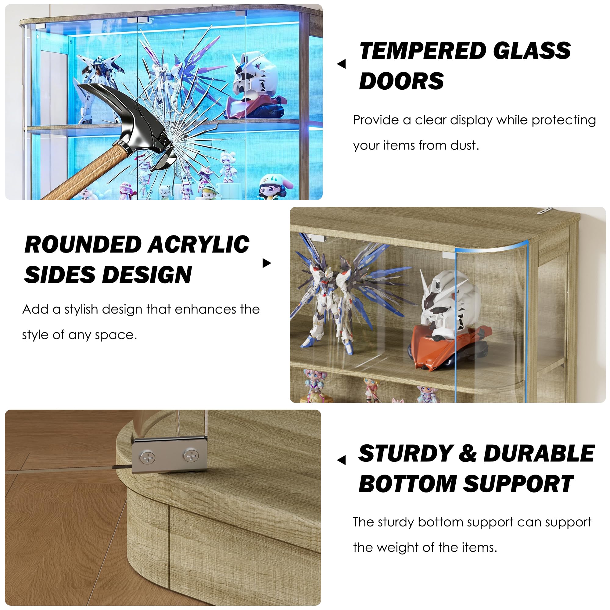 Large Glass Display Cabinet with LED Lights