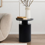 LuxenHome 21" Black Round Side Table, Fluted Black Side Table for Small Spaces, Modern Accent Round End Table for Living Room, Bedroom, Office