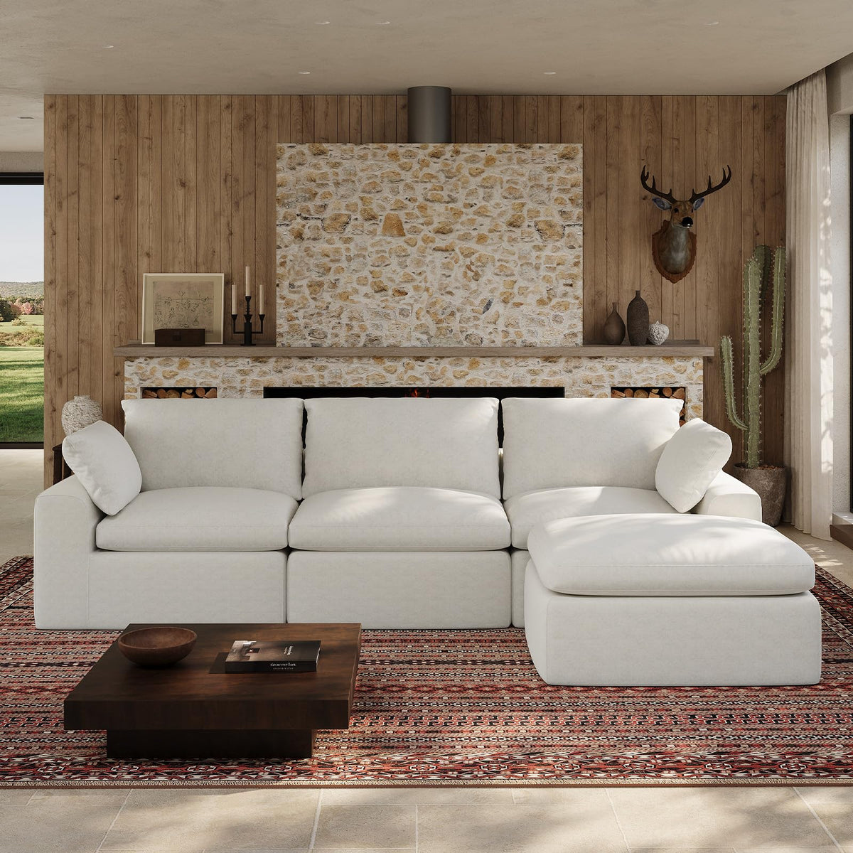 Maywish Cloud Couch, 104" L Shaped Boneless Modular Sectional Sofa, White
