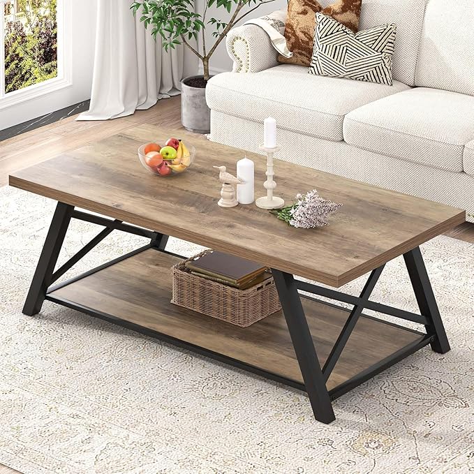 Industrial Coffee Table with Storage Shelf