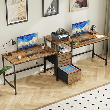 93" Two-Person Desk with Charging Station & 3 Drawers