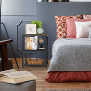 OYEAL Small Nightstand Industrial Square End Table with Storage Shelf Farmhouse Sofa Side Table for Small Spaces, Narrow Bedside Table for Living Room Bedroom, Stable Metal Frame, Rustic Brown