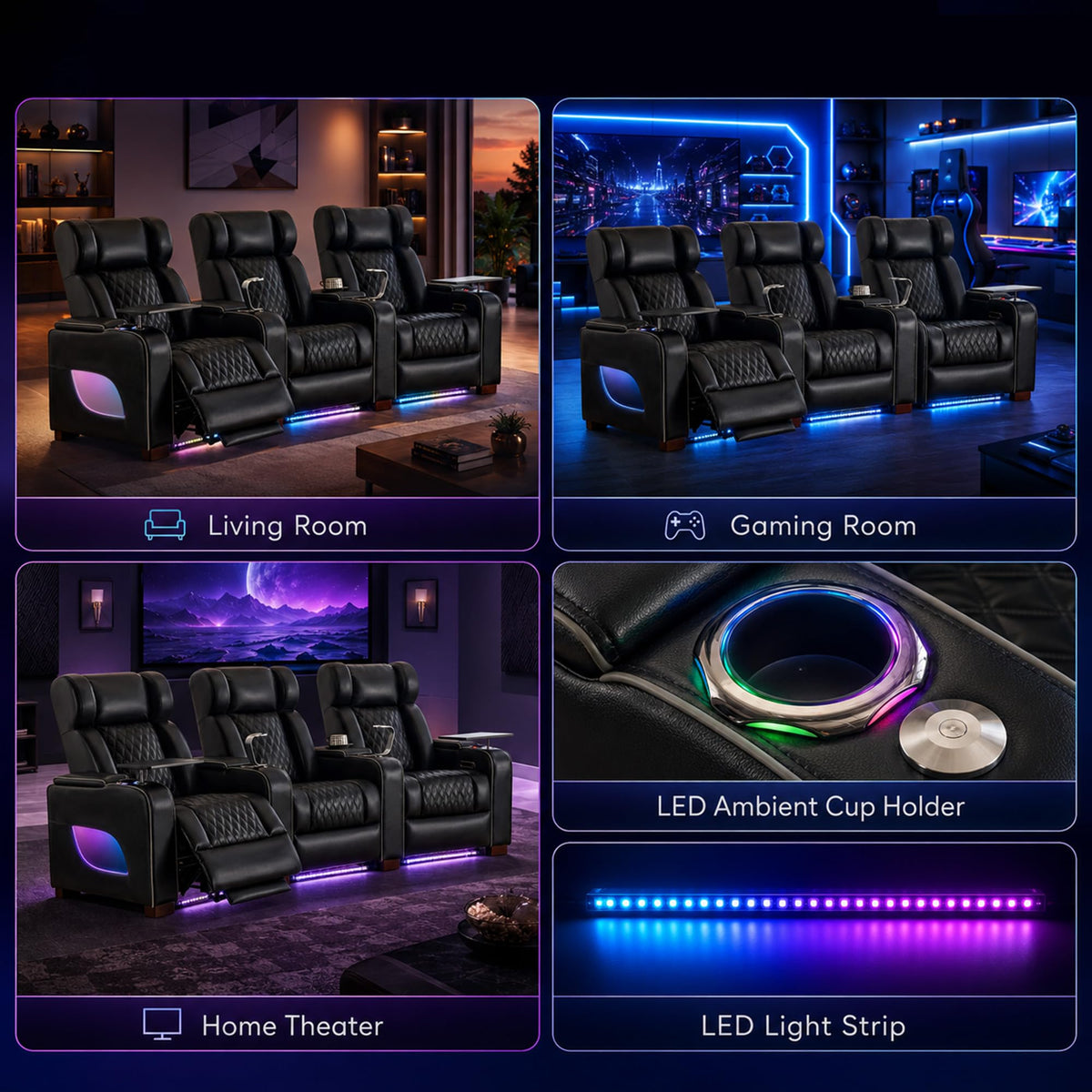 CALIVIA Curved Home Theater Seating with Airbag Massage & Heat