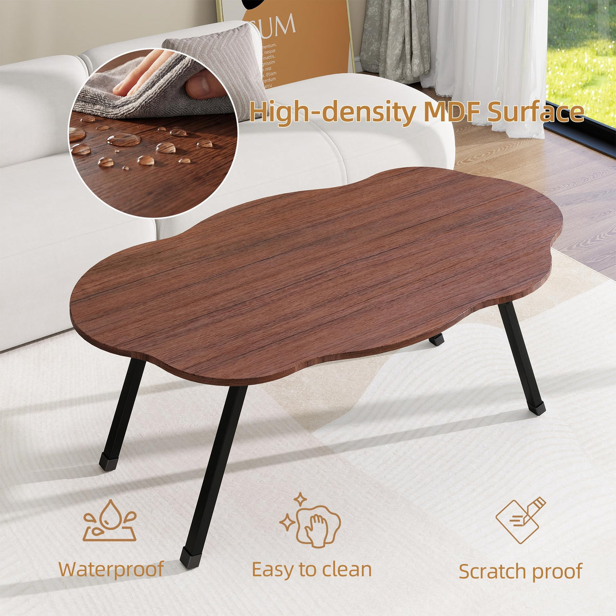 JUISSANO Folding Coffee Table,Cloud Coffee Table for Living Room,Walnut