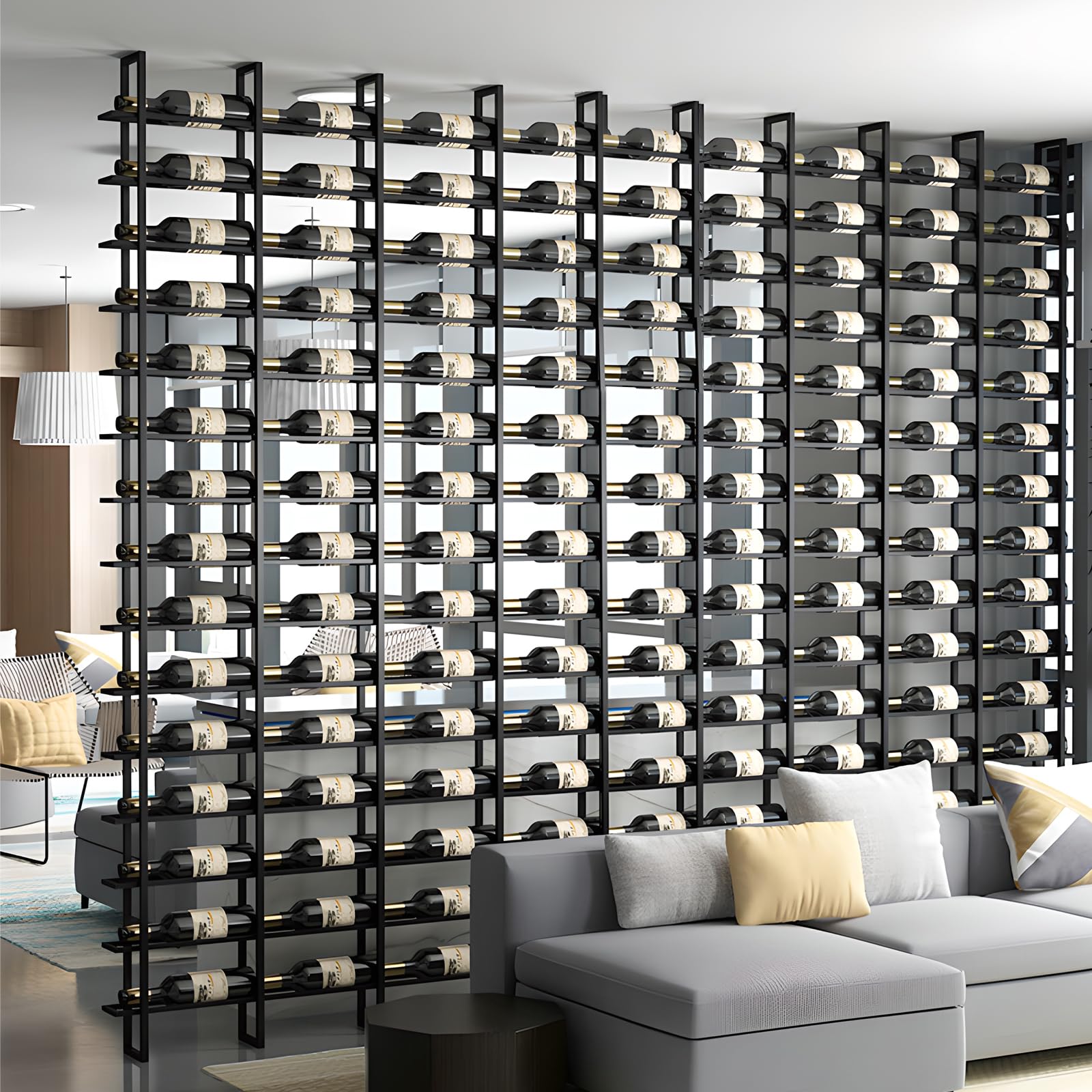 RAJYQODIS Large Wall Mount Wine Rack, 16 Tier 48 Bottle Wine Storage Organizer Display Holder, Metal Liquor Display for Wine Cellars, Home Bars, Kitchens, and Dining Rooms