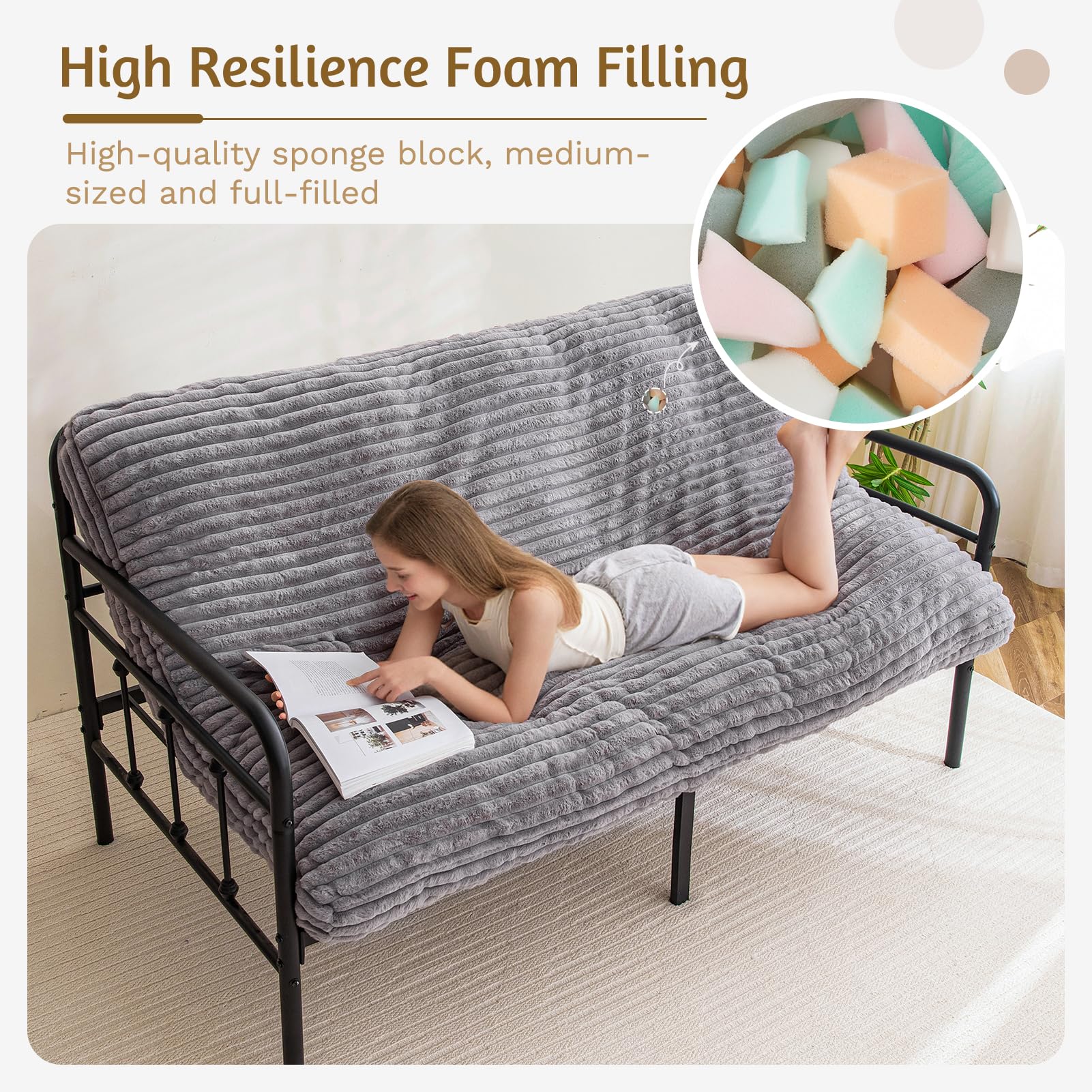 6-Inch Full Size Futon Mattress – Faux Fur, Foam Fill