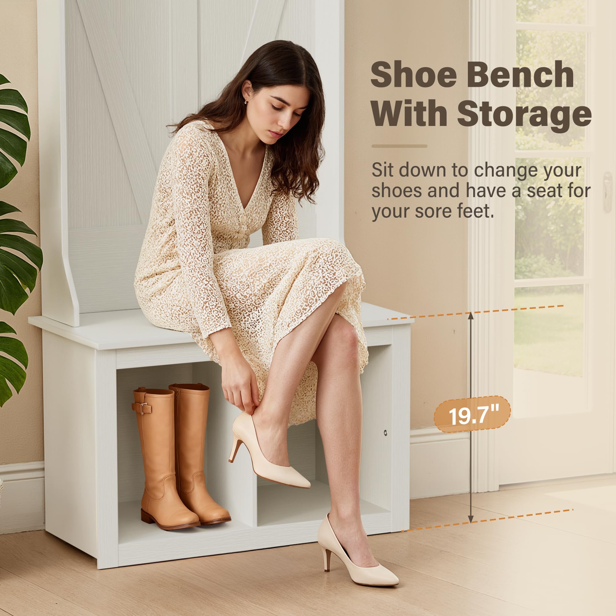 Farmhouse Hall Tree with Bench & Shoe Storage