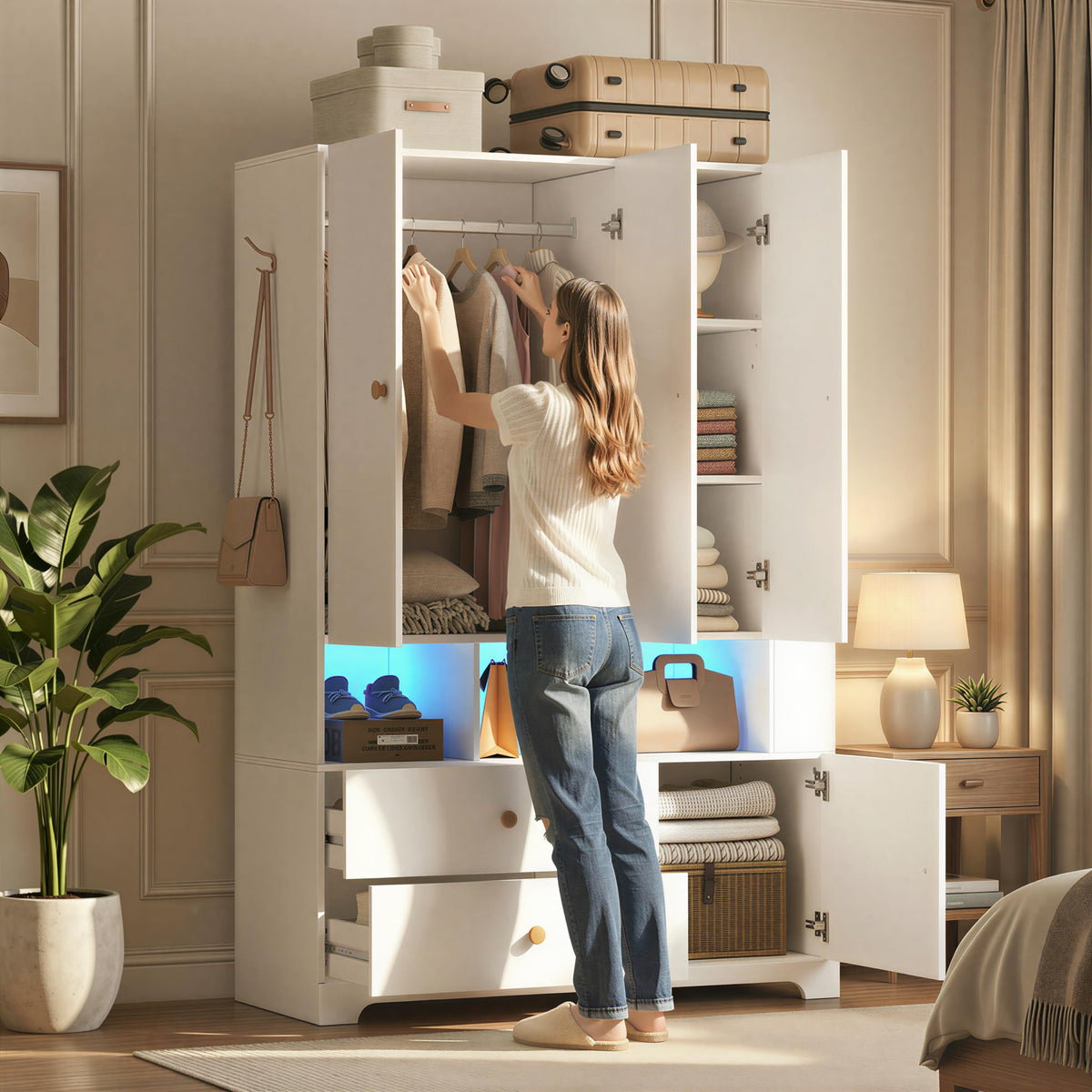 PAKASEPT 3‑Door Armoire Wardrobe Closet,71" Bedroom Cabinet with Mirror