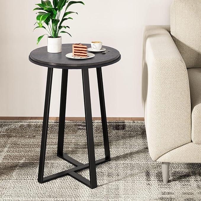 Round Side Table with Metal Frame