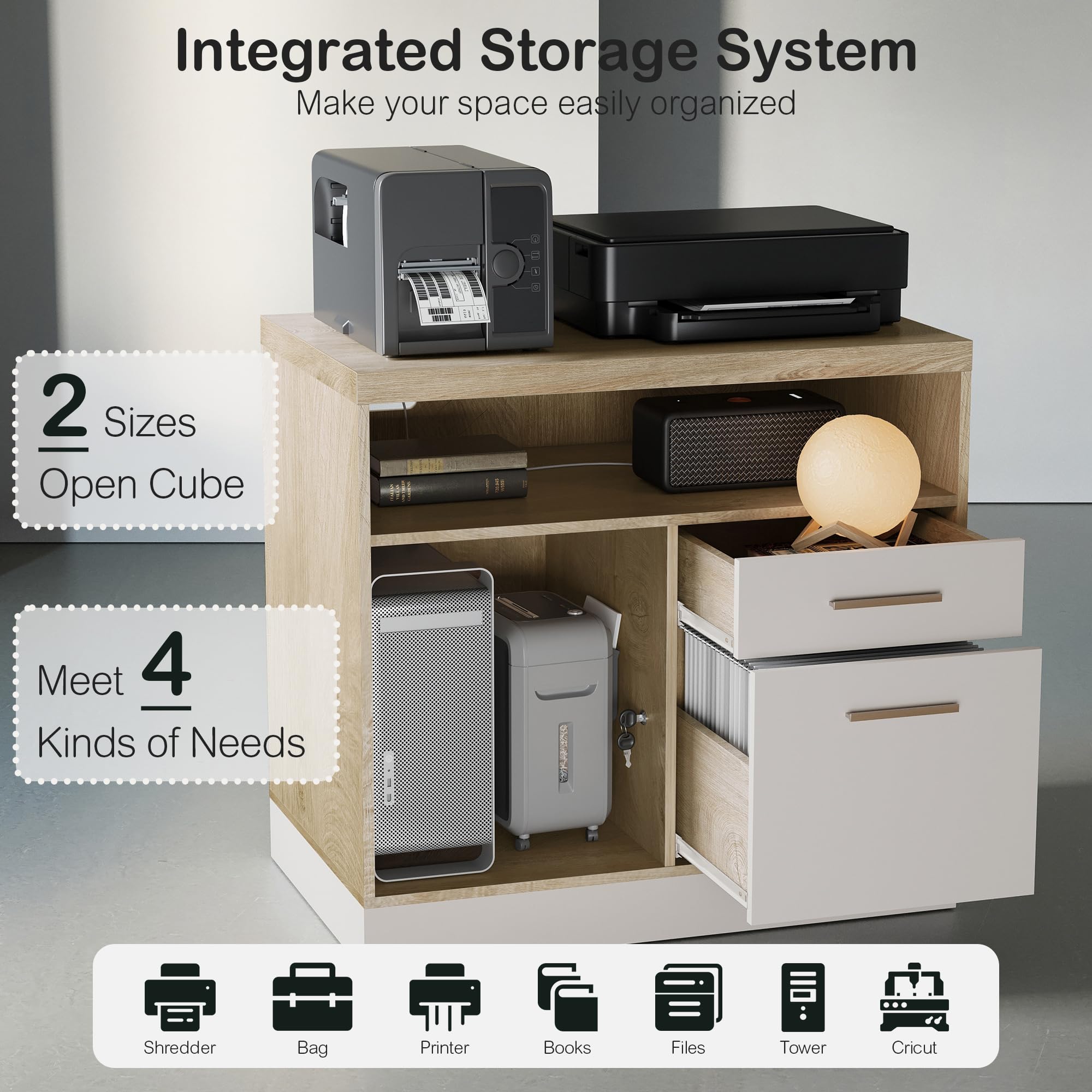 2-Drawer Wood File Cabinet with Lock & Power Outlets