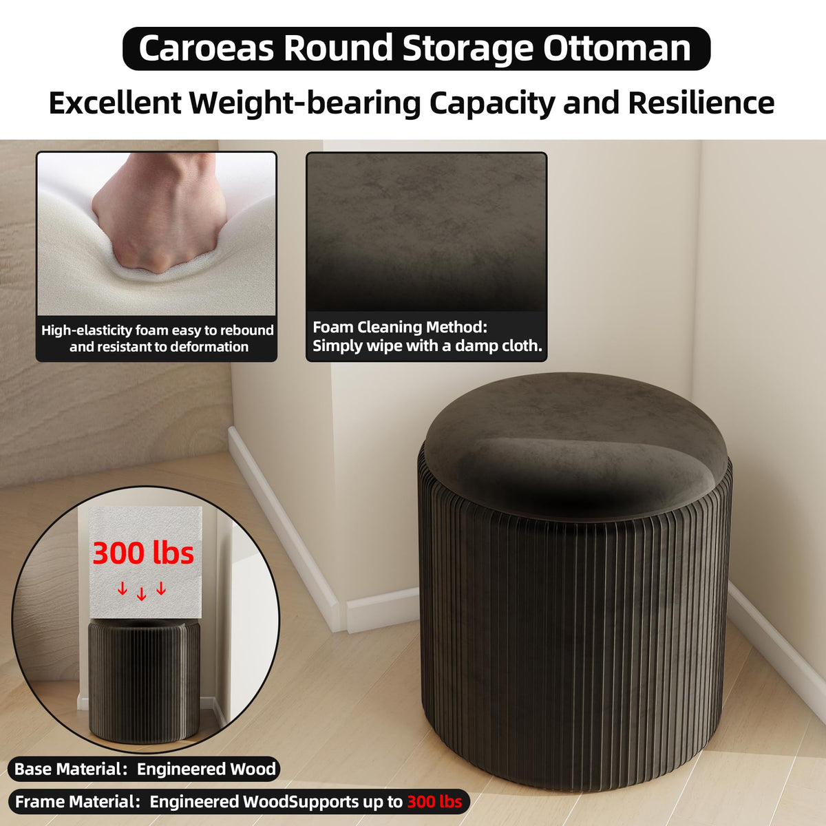 Black Velvet Storage Ottoman Set