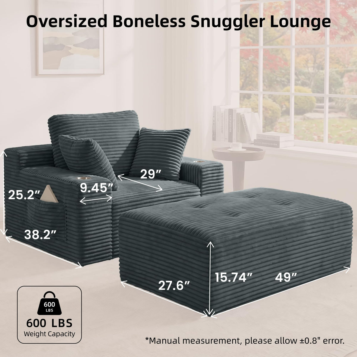 Corduroy Chaise Lounge with Ottoman