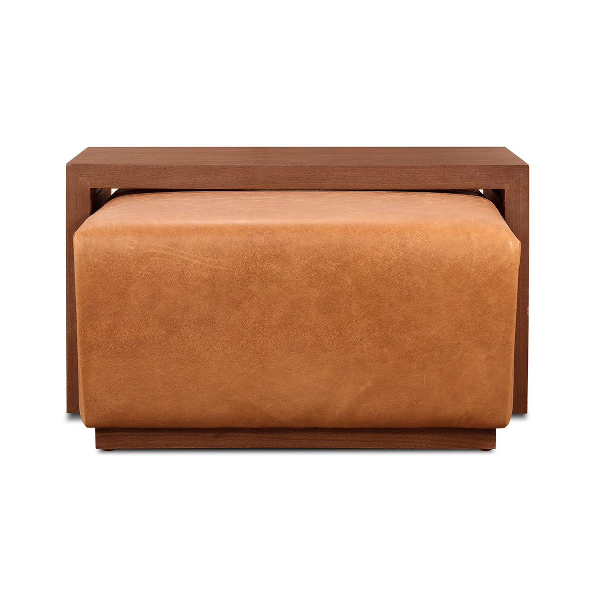 Tan Leather Ottoman with Walnut Table