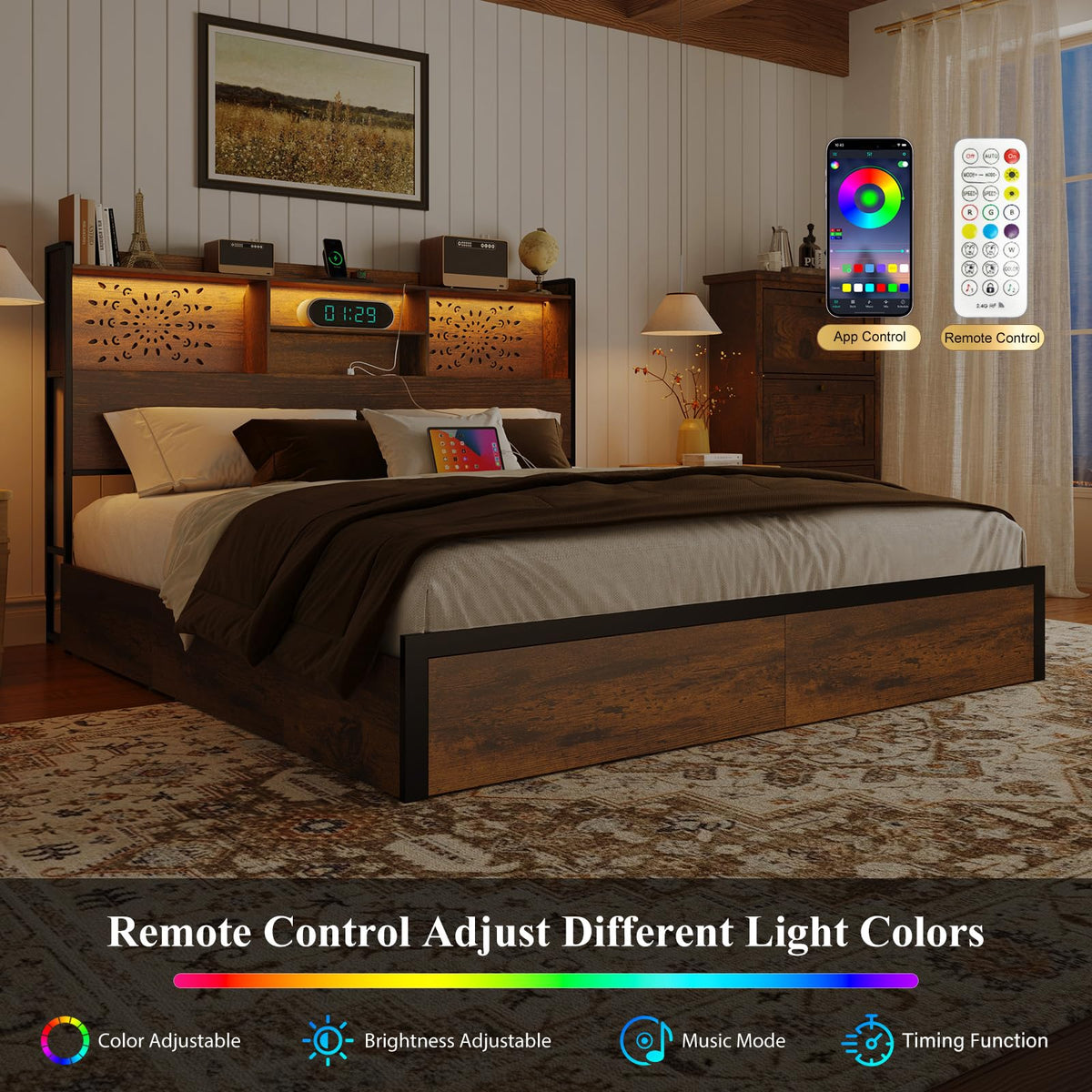 Belffin King Size Bed Frame with 6 Storage Drawers and Headboard, Brown