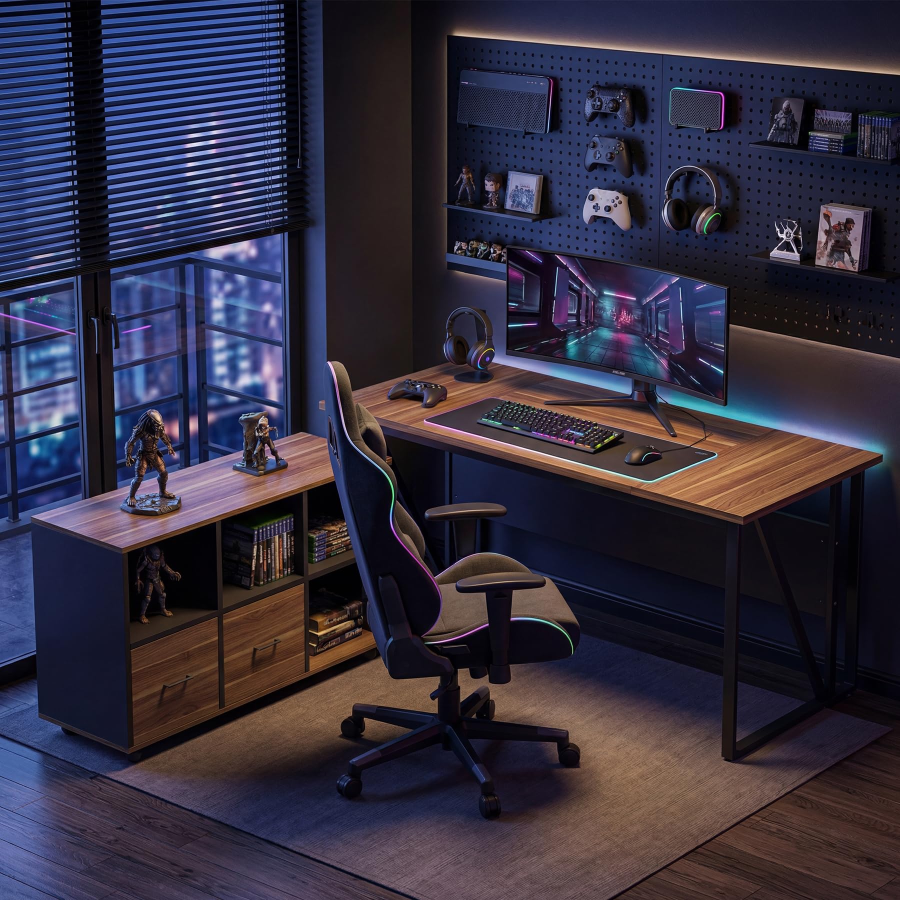 Tribesigns 63-Inch Executive Desk with 47" Mobile File Cabinet, L-Shaped Computer Desk with Drawers & Shelves, Large Industrial Home Office Desk Set with Storage (Dark Brown & Black)