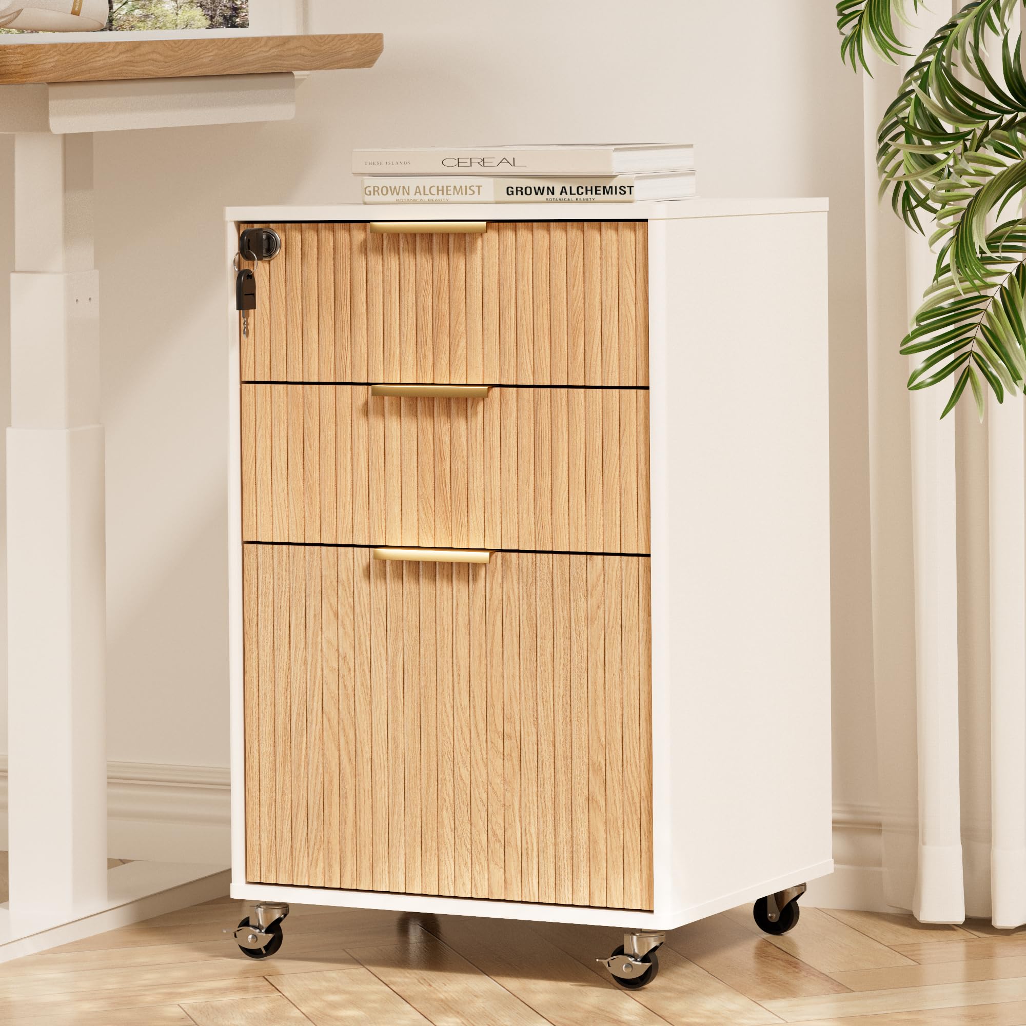 3-Drawer Locking Mobile File Cabinet with Wheels