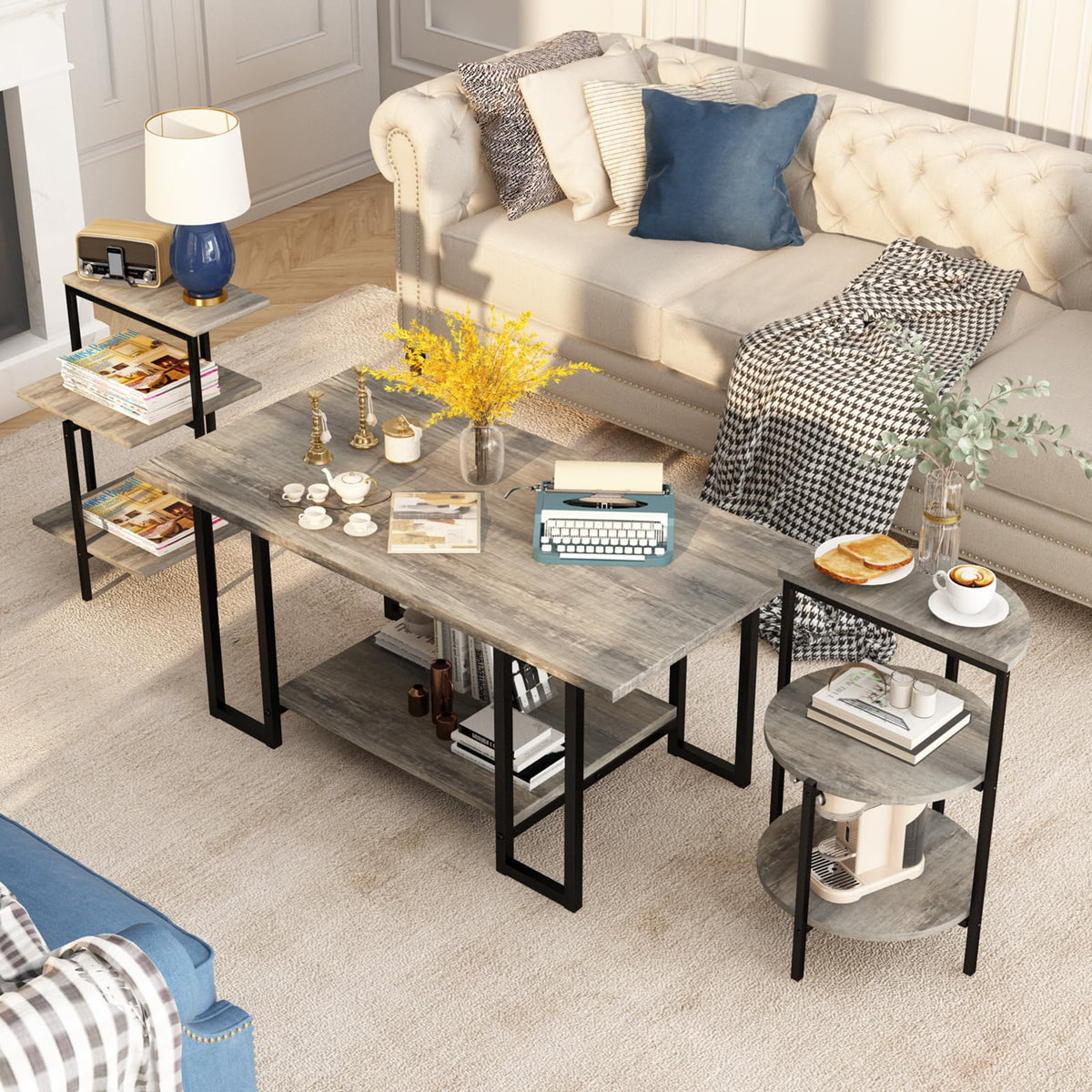 Grey Faux Marble Coffee Table Set