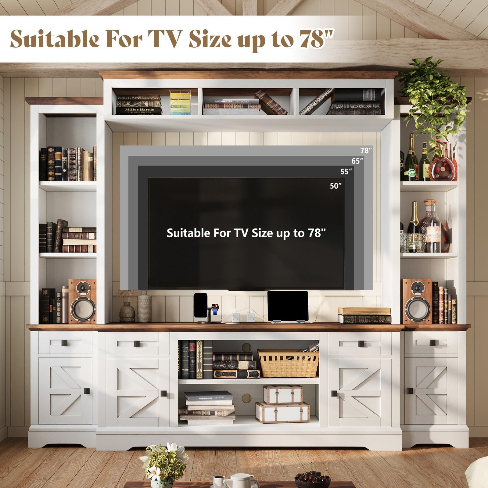 98" Farmhouse Wall Unit Entertainment Center