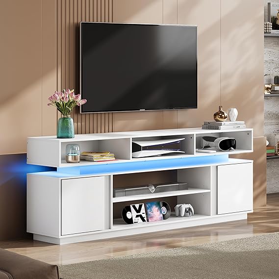 68" TV Stand with LED Lights & Storage Cabinets