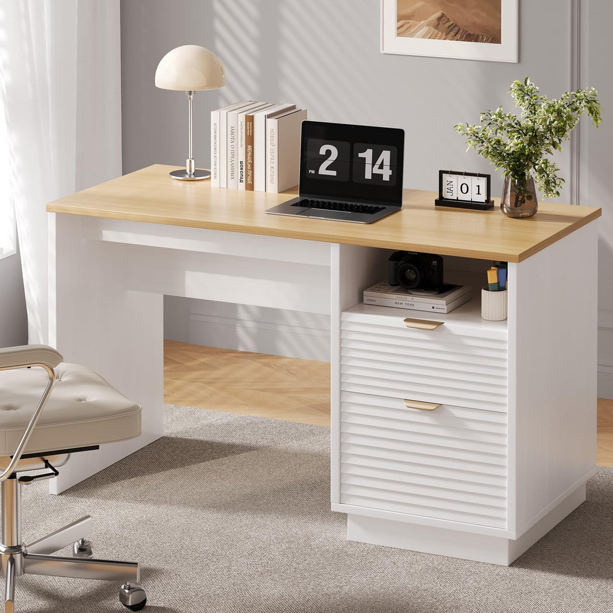 Fluted Desk with Drawers
