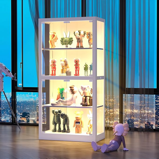 4-Tier Glass Display Cabinet with LED Lights