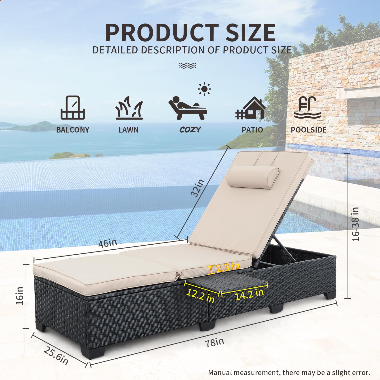 Outdoor Wicker Chaise Lounge Set of 2