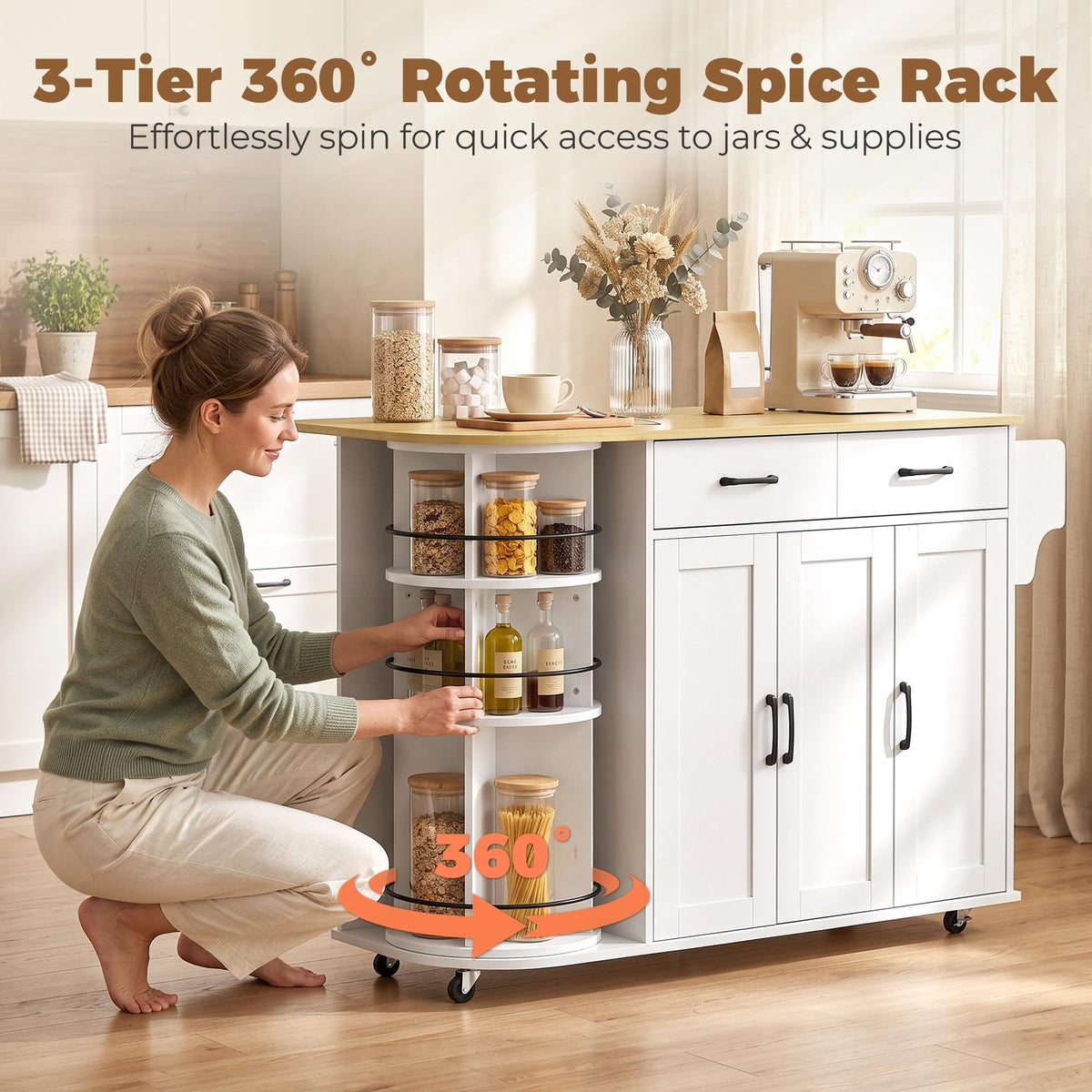White Rolling Kitchen Island
